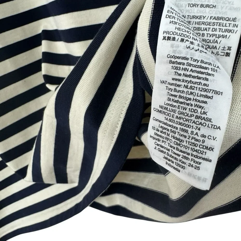 Tory Burch Medium Robinson Striped Shirt Short Sleeve Nautical Womens